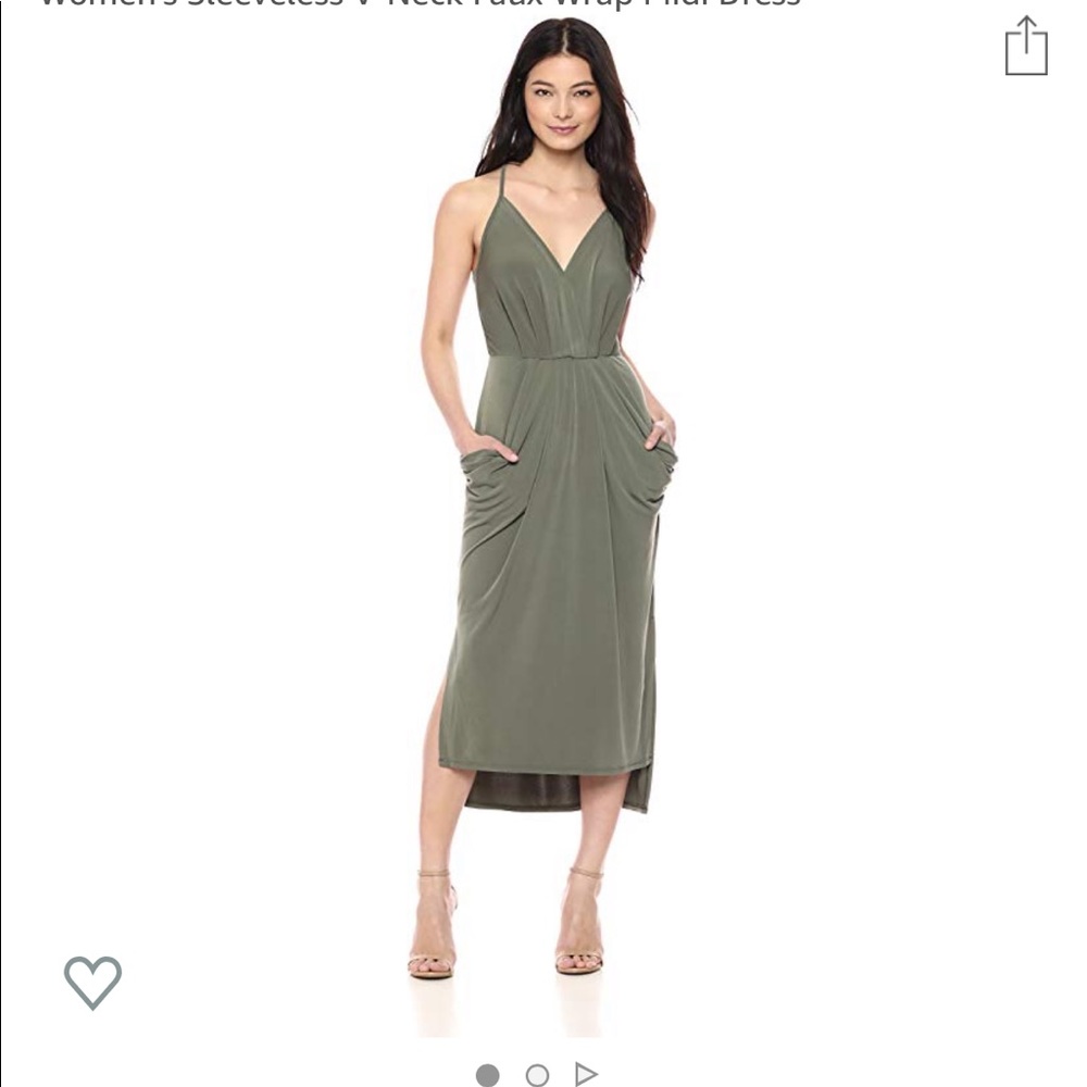 BCBG Womens Sleeveless V-Neck Faux Wrap Midi Dress